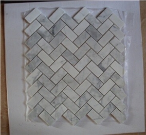 Bianco Carara White Marble Mosaic Herringbone Pattern