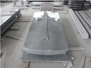 Chinese Cheap G603 Light Grey White Granite Polished Tomestone, French Western Style Monuments, Custom Engraved Headstone Single Double Design, with Cross Gravestones, Manufacturer Factory Good Prices