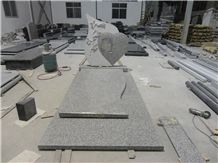Chinese Cheap G603 Light Grey White Granite Polished Tomestone, French Western Style Monuments, Custom Engraved Headstone Single Double Design, with Cross Gravestones, Manufacturer Factory Good Prices