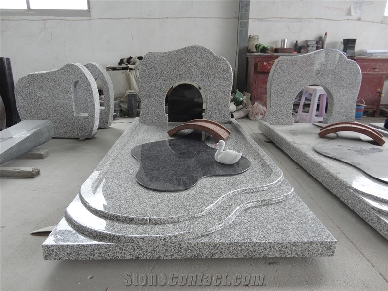 French Western Style Chinese Grey G603 Granite Tombstone