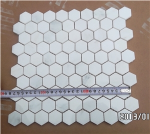 Hexagon Mosaic Tile Bianco Carrara Marble, White Marble Hexagon Mosaic Tile