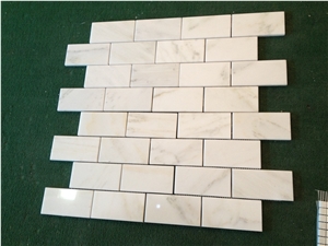 Rectangle Mosaic Tile Bianco Carrara Marble Wall Mosaic