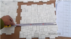 Three-Dimensional Bianco Carara White Marble Basketweave Mosaic Wall Mosaic