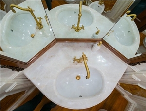 Yellow Whitish Marble Bathroom Vanity Top Greece