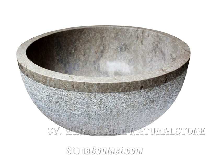 Chillagoe Grey Marble Bathtub Round Bowl Outside Mixed Polish - Hammer
