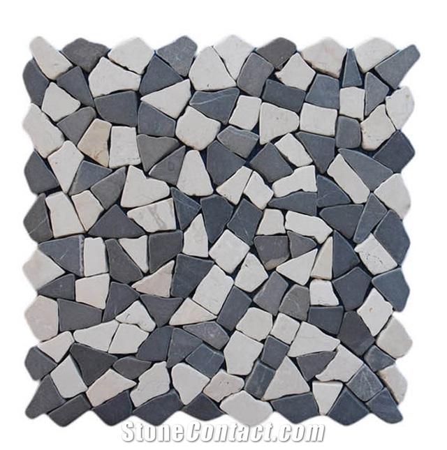 Mosaic Marble Irregular Marmor Bruch, Grey Marble Mosaic Indonesia