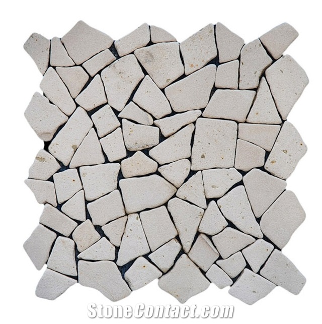 Mosaik Marble Irregular Marmor Bruch, Beige and White Marble Irregular