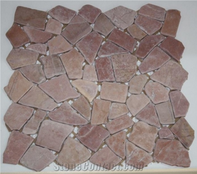 Mosaik Marble Irregular Marmor Bruch, Red Marble Mosaic Indonesia