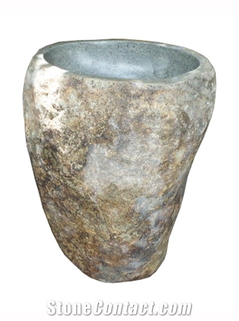Pedestal Sink Natural River Stone, Grey Basalt Sinks & Basins Indonesia