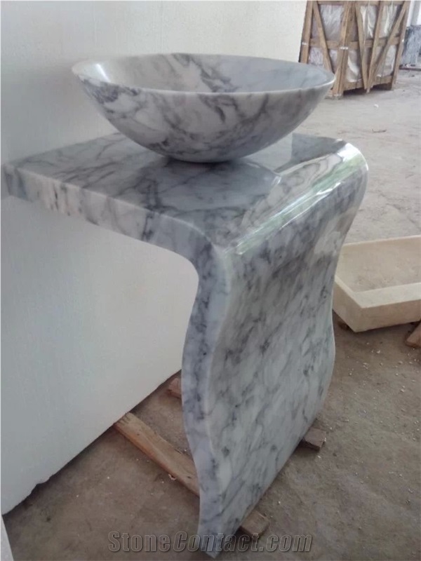Bianco Carrara Marble Lavabo,Bianco Carrara Marble Round Basins,Bianco Carrara Marble Pedestal Basins