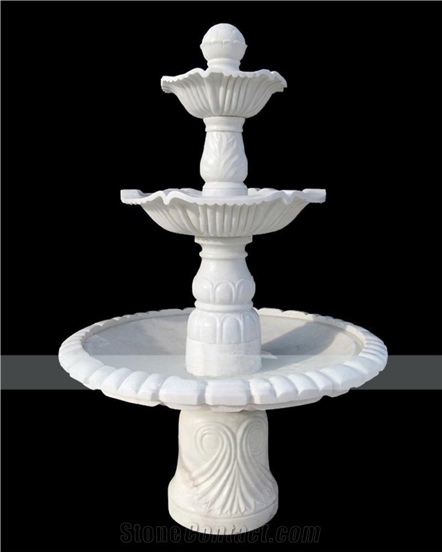 Chinese Three Layers Pure White Marble Sculptured Fountain/Western/European Customized Figure Human/Animal/ Hand Carving/For Outdoor/Garden