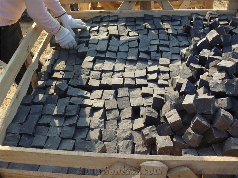 Zhangpu Black Granite Cube Stone,Zhangpu Black Paving Stone,Black Cubic Stone Pavers,Black Cobble Stone