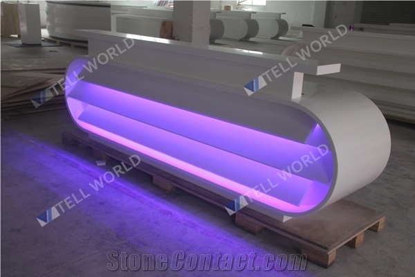 Pure White Solid Surface Table Tops,Led Illuminate Reception Desk/Counter for Office