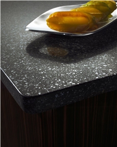 Black Man-Made Stone Slabs with Mirror Effect for Worktops and Kitchen Tops,Top Quality, Qualified for European Standards,More Durable Than Granite