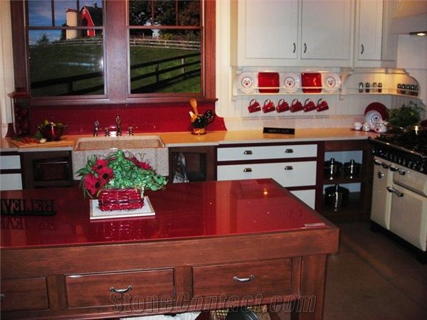 Chemical And Stain Resistant Corian Red Stone Polished Surfaces