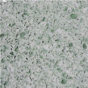 Green Shade Multicolor Quartz Stone Slab and Fabricated Tops