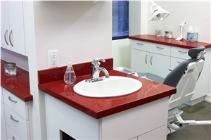Quartz Stone with Red Bright Surface Table Tops in Custom Design,Easy Wipe,Qualified for European Standards,More Durable Than Granite,Thickness 2/3cm,Normally Produced Size 118*55 and 126*63