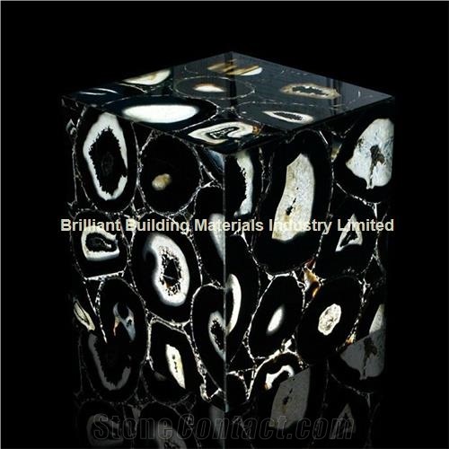 Backlit Black Agate Cube Box for Home Decoration