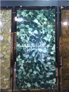 Backlit Semiprecious Stone Lotus Green Slab Panel