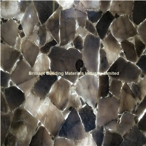 Backlit Smoky Rock Crystal Semiprecious Stone Slabs, Brown Semiprecious Stone Tiles & Slabs
