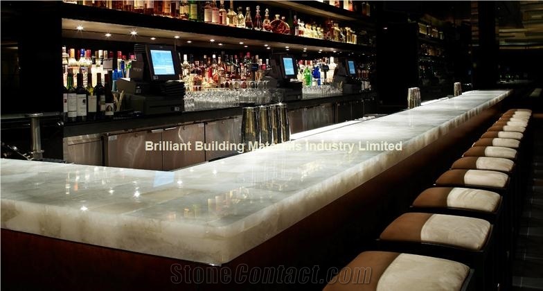 Backlit White Rock Crystal Bar Top