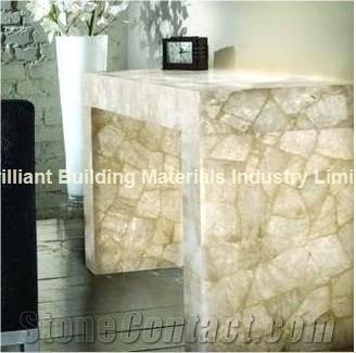 Backlit White Rock Crystal Table Tops with Legs