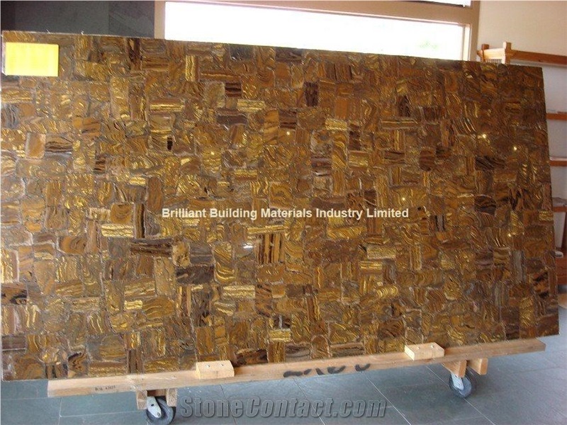 Brown Iron Tiger Eyes Semiprecious Stone Slab Panel