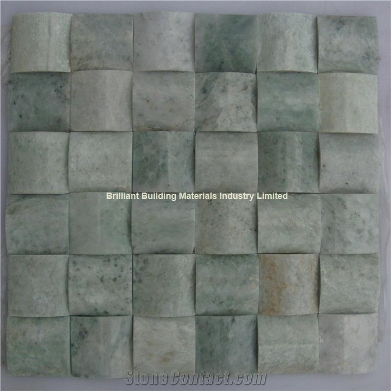 Ming Green Marble Mosaic Convex Basketweave Design