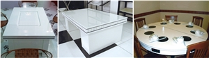 Artificial Glass Table Tops Crystallized Round Quartz Stone Table Top