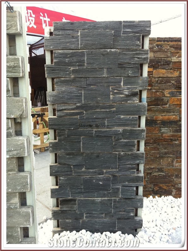 Black Cement Natural Slate Wall Panel, Black Slate Cultured Stone