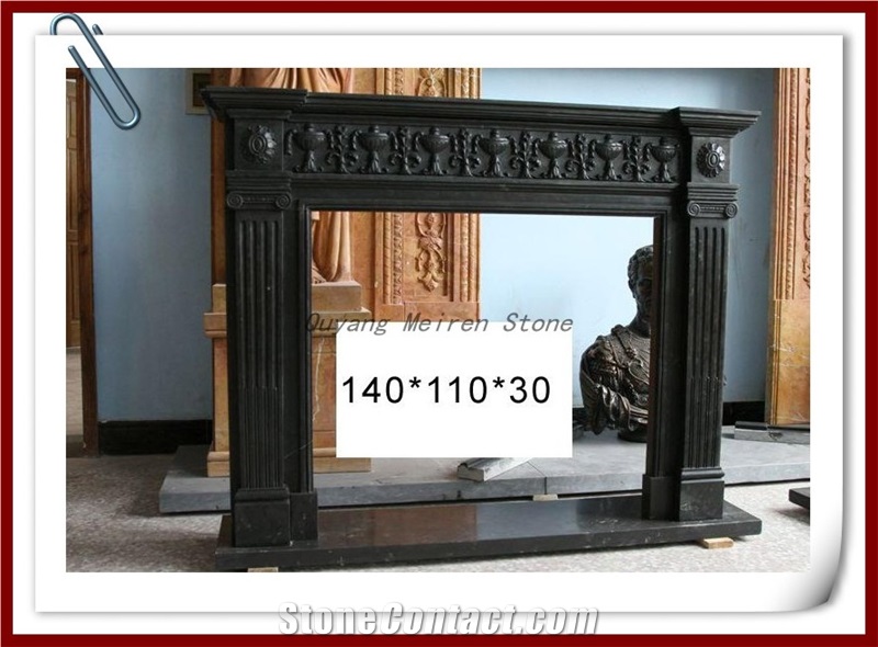Black Marble Fireplace Mantel with Columns