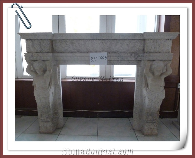 Chinese Marble Stone Carved Fireplace, White Marble Fireplace