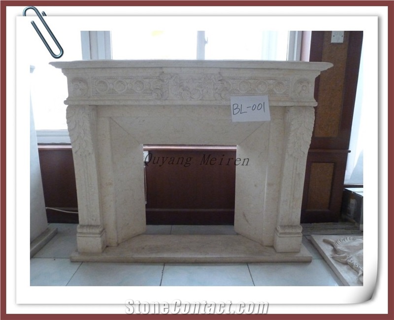 Decorative Stone Fireplace, Beige Marble Fireplace