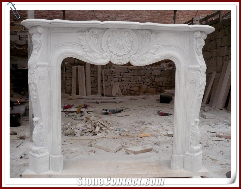 Hunan White Marble Carved Fireplace Mantel