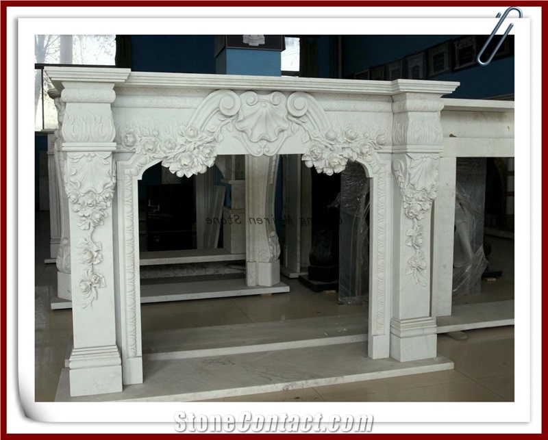 Hunan White Marble Hand Carved Fireplace Mantel