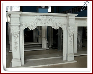 Hunan White Marble Hand Carved Fireplace Mantel
