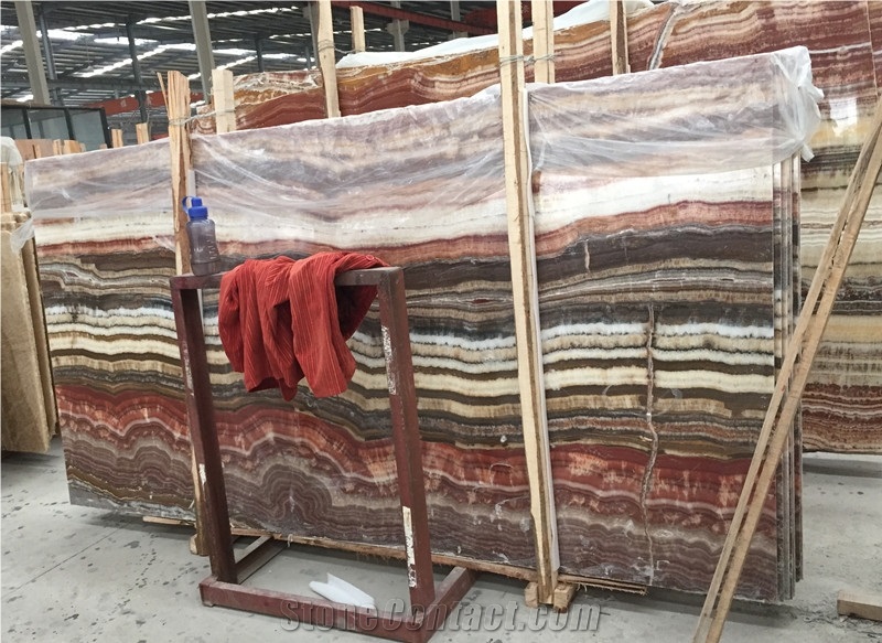 Red Straight Line Onyx Red Wooden Onyx Bookmatched Backdrop,Fantastico Onyx Slabs for Wall Panel