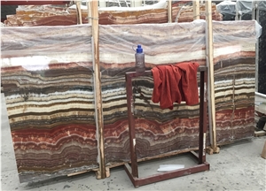 Translucent Red Multicolor Onyx Slab for Wall Panel, Fantastico Onyx Slabs & Tiles