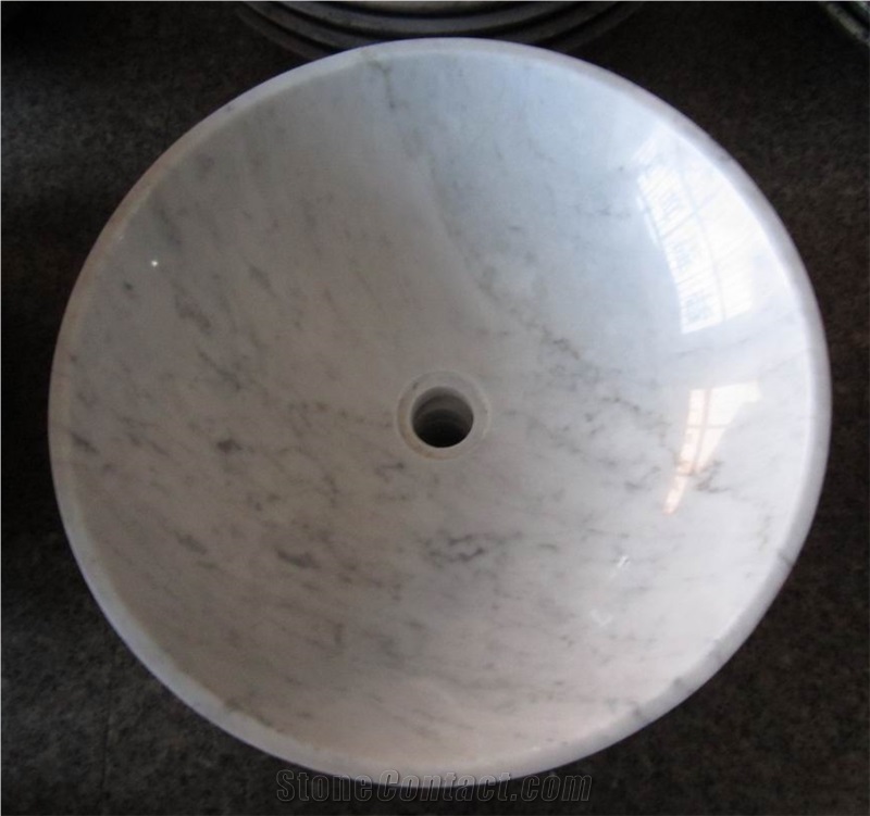 Bianco Carrara Marble Polished Round Basins & Sinks