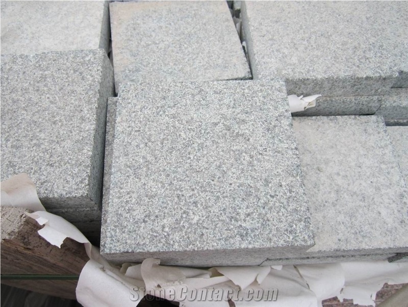 China Zhangpu Green Granite Flamed+Machine Cut Cobblestone, G612 Granite Flamed Cube Stone