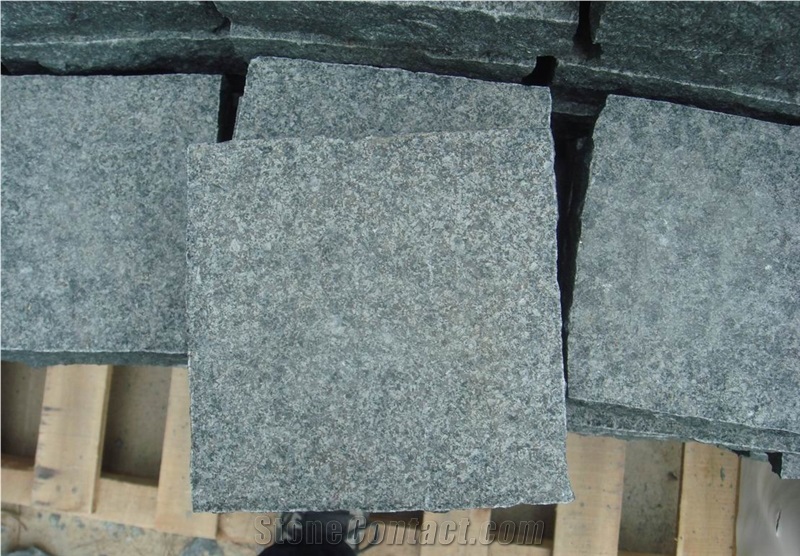 China Zhangpu Green Granite Flamed+Natural Split Cube Stone & Pavers, G612 Granite Outdoor Cobble Stone