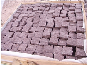 Red Porphyry Natural Cobble Stones,China Red Cubes for Outdoor Paving