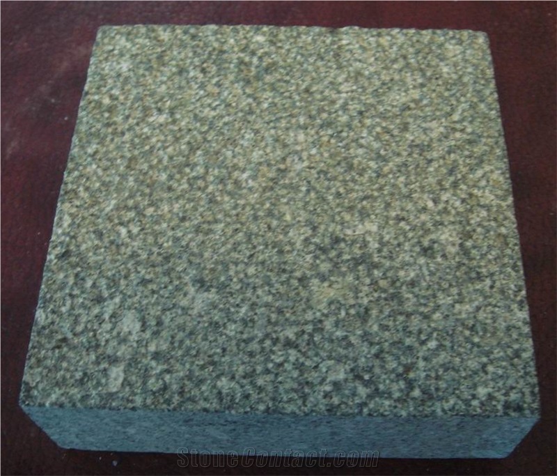 Zhangpu Green G612 Granite Bushhammered Cobblestone, China Green Granite Cube Stone