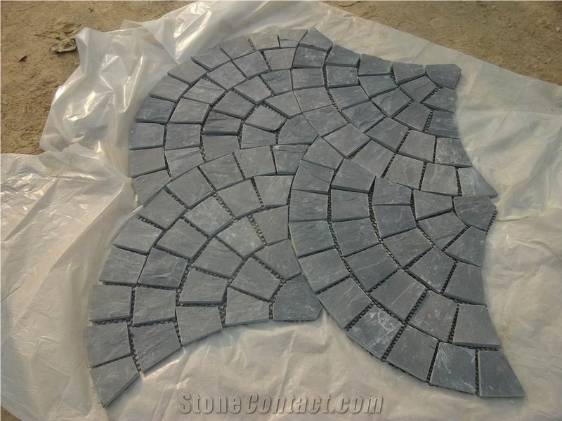 China Black Slate Fan Paving Stone,Cube Stone