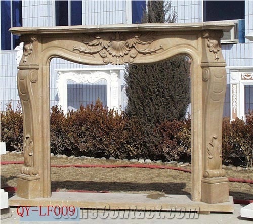 French Style Brown Nature Marble Fireplace