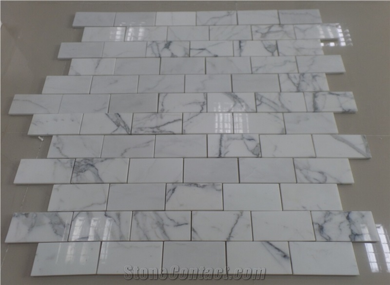 Calacatta White Statuario Carrara Marble Subway Mosaic Brick Wall Tile