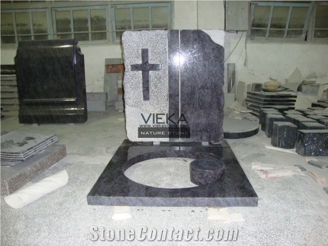 Bahama Blue Granite Tombstone & Orion Monument,Vizag Blue Granite Cemetery Gravestone,India Blue Granite Engraved Headstone Polished Western Germany Style Cross