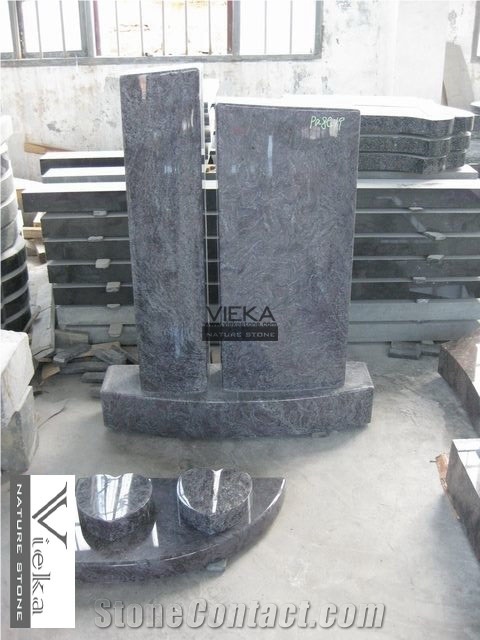 Bahama Blue Granite Tombstone & Orion Monument,Vizag Blue Granite Cemetery Gravestone,India Blue Granite Engraved Headstone Polished Western Germany Style heart