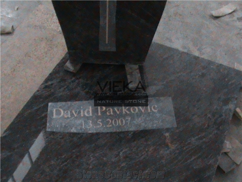 Bahama Blue Granite Tombstone & Orion Monument,Vizag Blue Granite Cemetery Gravestone,India Blue Granite Engraved Headstone Polished Western Germany Style Letter