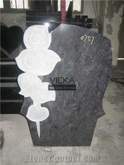 Bahama Blue Granite Tombstone & Orion Monument,Vizag Blue Granite Cemetery Gravestone,India Blue Granite Engraved Headstone Polished Western Germany Style Flower Carve